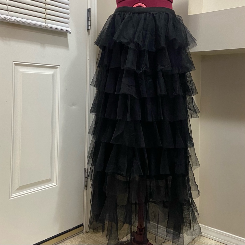 Ebossy Collection Black Tule Layered Maxi Skirt.